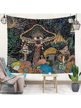 Psychedelic Forest Mushroom Tapestry Abstract Wall Living Room Bedroom Dorm NWT